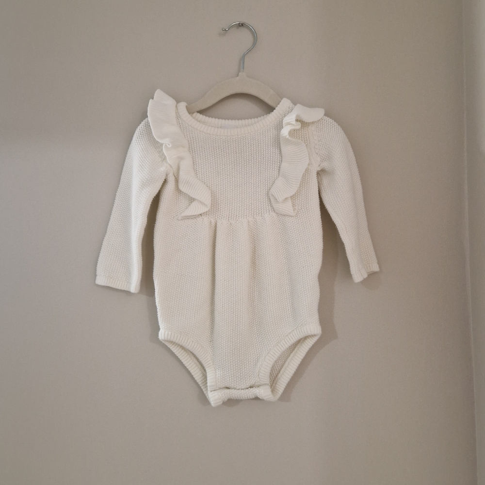 Carter's Cream Ruffled Long Sleeve One Piece
